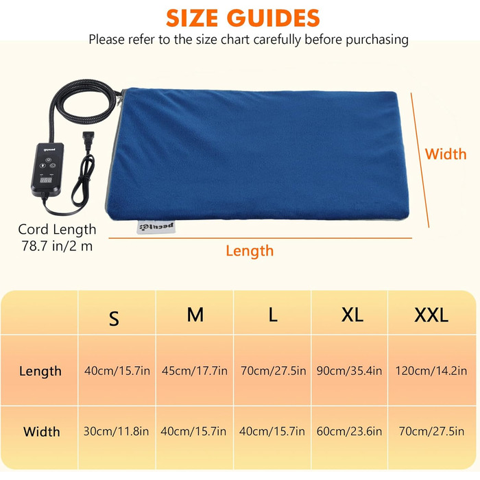 Електричний килимок для домашніх тварин Pecute - обігрівач для собак та котів, 40x50 см (M) / 90x60 см (XL) з контролером