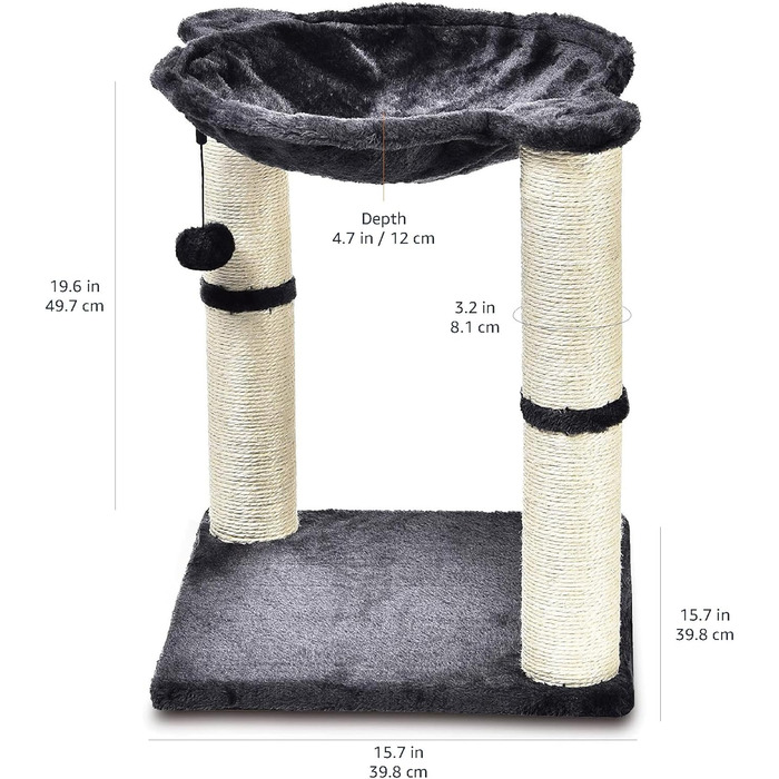 Amazon Basics Cat Scratching Post with House, Hammock, Bed, and Scratching Post, 41 x 51 x 41 cm, gray