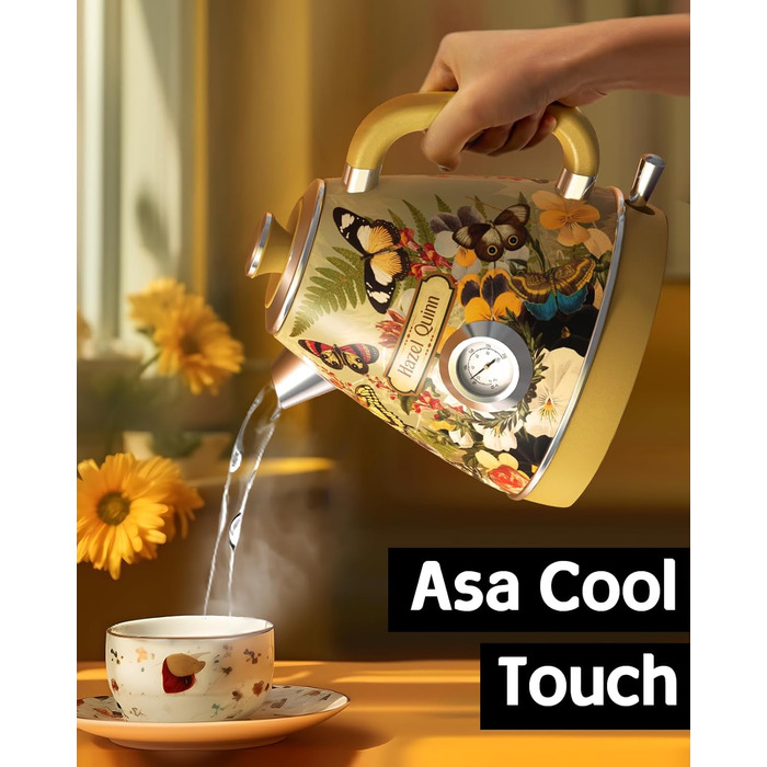 Hazel Quinn Kettle Retro Vintage Design Stainless Steel, BPA-Free, Automatic Shut-Off, Water Temperature Indicator, Strix Controller, Boil-Dry Protection, 2200 W, Floral Print