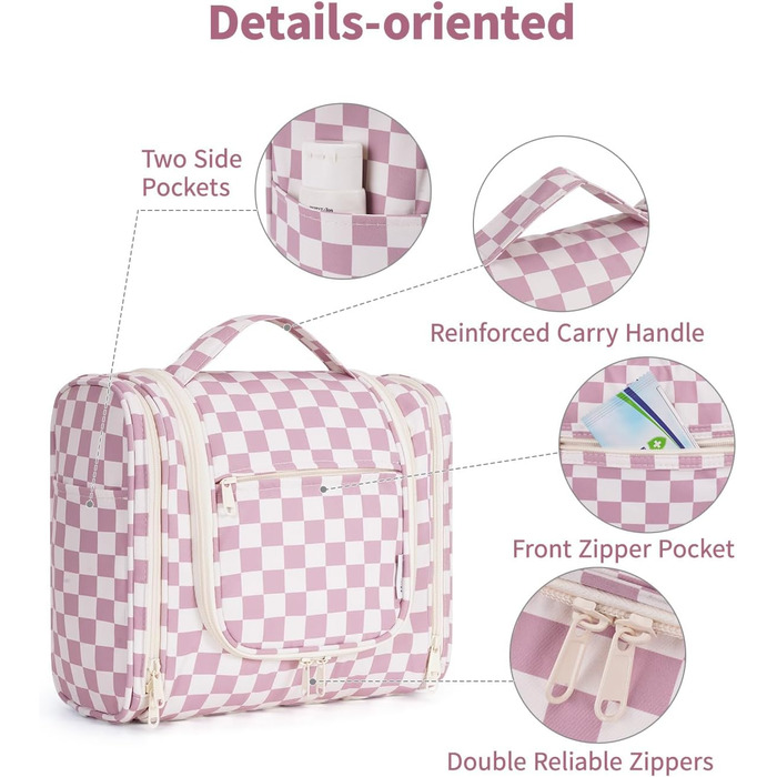 Сумка для косметики жіноча та чоловіча на блискавці, підвісна, водонепроникна (блакитний лист, сітка рожева)