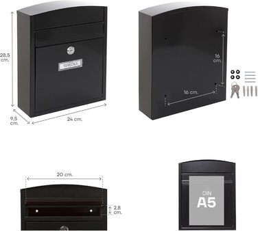 Поштова скринька ARREGUI Compact E5731 з оцинкованої сталі, біла (S, DIN A5), вулична, водонепроникна, з табличкою для імені, 2 ключі, легкий монтаж