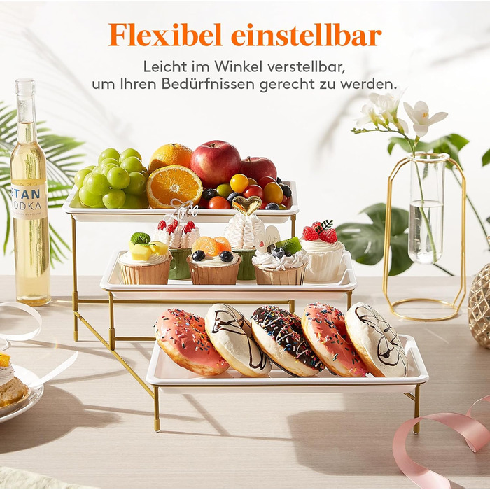 Lifewit 3-Tier Etagere with 30 x 17 cm Plastic Serving Plates, 3-Level Serving Tray/Serving Platter with Folding Gold Metal Shelf, Buffet Party Accessories for Vegetables/Fruit/Cookies/Cake