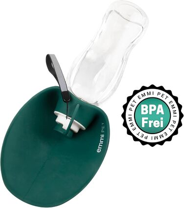 Турбувачка для собак Emmi-pet 600 мл з контейнером для корму 150 мл – портативна пляшка для води та їжі для собак, ідеальна для подорожей, прогулянок та активного відпочинку. Гігієнічна, легка в очищенні. Аксесуар для собак. Зелений колір, 580 мл