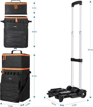 Odoland Large Cooler Bag 48/72 can Rolling Cooler Picnic Bag with Wheels and Handle Leak-Proof & Waterproof Insulated Bag for Food Drinks Insulated Bag for Picnic Beach Camping Travel Outdoor