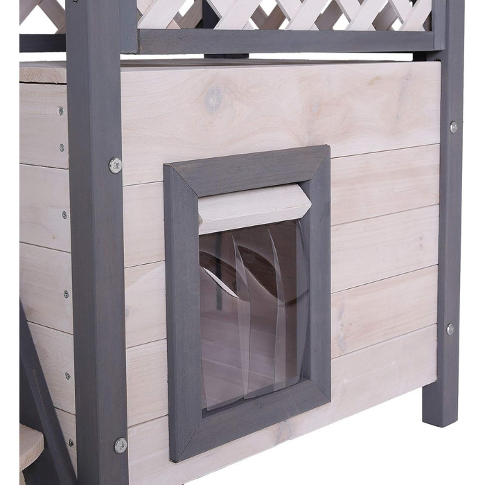 Кішковий будиночок Lionto з терасою та сходами, вуличний, сірий/білий, 77x50x73 см