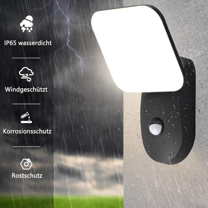 LED вуличний світильник настінний з датчиком руху, 18W, 1600LM, 3000K, тепле біле світло, IP65, алюміній, для дому, саду, гаража, тераси
