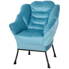 HOMCOM Armchair Living Room Lounge Chair Padded Recliner Chair with Side Pocket, Steel Legs Upholstered Chair with Velvet Look, Single Chair for Bedroom, Blue | Aosom