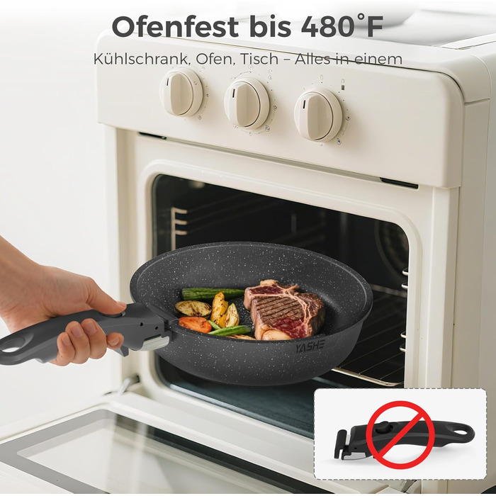 Набір кухонного посуду YASHE 15 предметів: каструлі та сковорідки з гранітно-посудовій поверхні, знімні ручки, складаний, легко миється, сумісний з індукцією, газом та склокерамікою, білий (сірий)