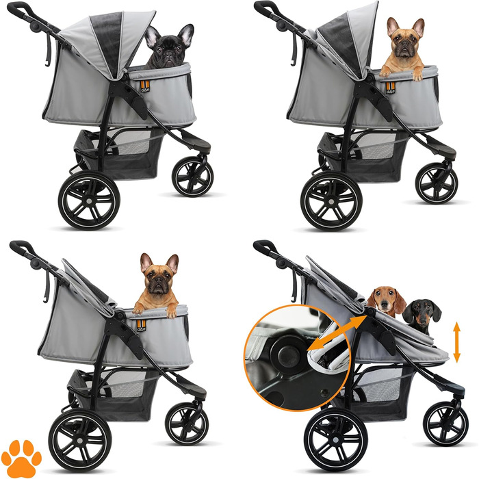 COOPER Складаний переносний візок для собак до 32 кг | Візок для тварин з регульованою висотою та кошиком для покупок | М'які ручки Soft Touch та світловідбиваючий дизайн | Ідеальний для транспортування домашніх тварин – Сірий
