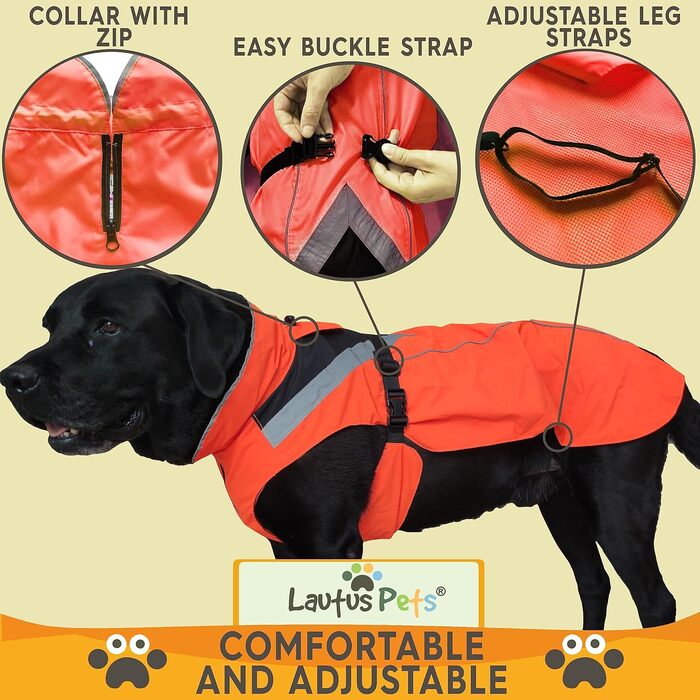 Lautus Pets Dog Raincoats, Waterproof, Reflective, Light-Colored with Leash Hole (Orange, S)
