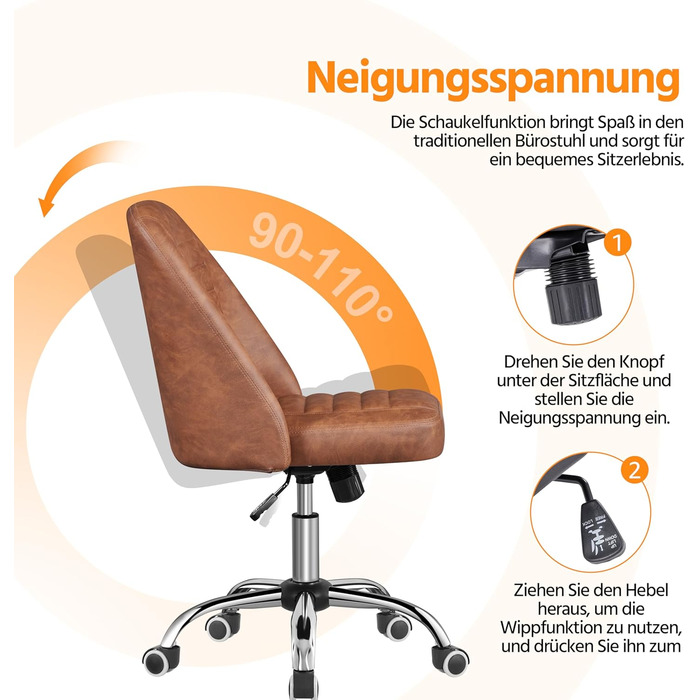 Офісне крісло Yaheetech без підлокітників, поворотне, на роликах, регульоване по висоті, арт-декор коричневе, штучна шкіра