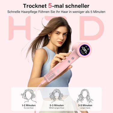 Фен з дифузором, 57dB, швидке сушіння, для подорожей та дому (рожевий)