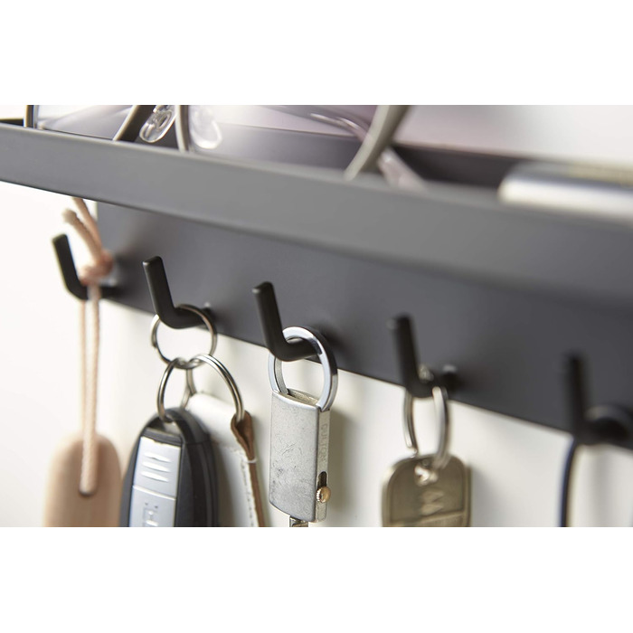 YAMAZAKI 2754 SMART Magnetic Key Hook with Tray, White, Steel, Minimalist Design, 24.5 x 4.5 x 6 cm (LxWxH) (Black)