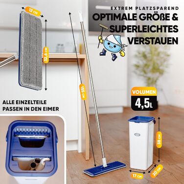 Набір для миття підлоги Formosa 2 з відром з двома відсіками | Плоский моп 360° з мікрофіброю | Віджим без рук + 2 змінні насадки