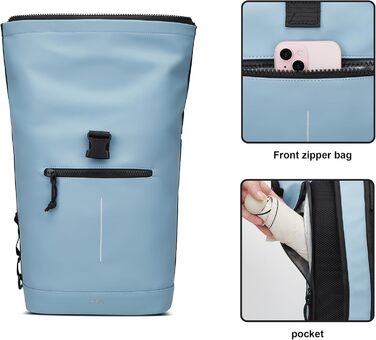 Водонепроникний рюкзак YTL Rolltop з відділенням для ноутбука 17 дюймів, великий рюкзак для жінок та чоловіків, для подорожей, школи, університету, велосипеда (Світло-блакитний)