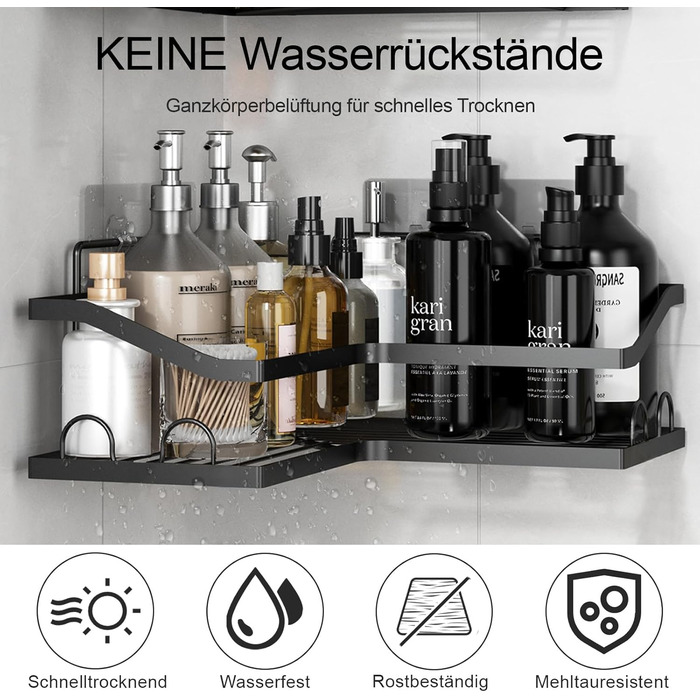 Набір кутових поличок для душу без свердління, 3 шт. з мильничкою, чорного кольору. Організатор для ванної кімнати з 12 гачками. Підходить для ванної та кухні.
