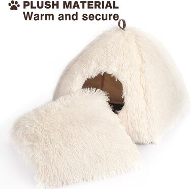 Cat Bed Washable Cat Sleeping Place for Cats Cat Cave Plush Pet Cat Head Pillow Cat House Cat Cushion Fluffy Kitten Puppy Snuggle Bed Pet Bed White