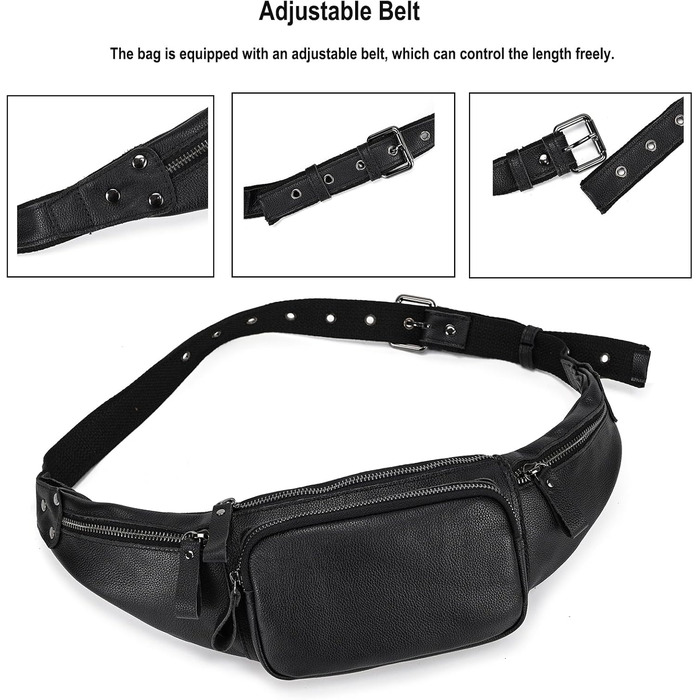 Чоловіча сумка на пояс з натуральної шкіри LUUFAN, чорна (1030)