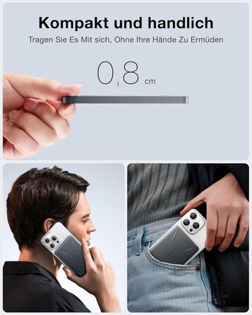 TORRAS MagPro Power Bank 5000mAh: Бездротова М'ягка Зарядна Батарея для iPhone з MagSafe, USB-C, Сірий