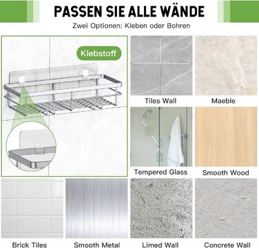 Дзеркальна поличка для душу Uamector без свердління - 2 шт. (сірий, прямокутна)