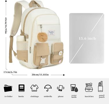 Шкільний рюкзак YAMTION для підлітків, 15.6 дюймів, для ноутбука, для старшої школи, коледжу, милий (Хакі, 15.6 дюймів)