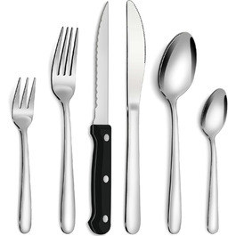 Bestdin Cutlery Set with Steak Knives, 72-Piece Cutlery Set for 12 People, Stainless Steel Cutlery Set with Knife, Fork, Spoon, High-Quality Cutlery for Home/Party/Restaurant, High-Gloss Polished & Dishwasher Safe