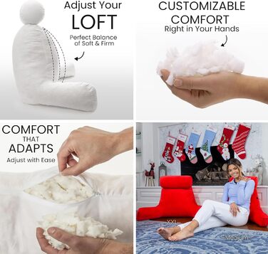 Подушка для чоловіків з підлокітниками - велика, для читання та відпочинку в ліжку. З преміум-піною з пам'яті, знімний валик для шиї на банджі. Червоний колір | Оригінальна версія