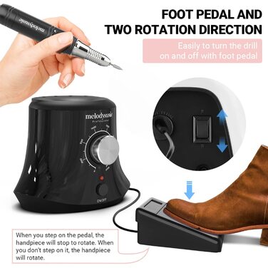 Електричний фрезер для нігтів MelodySusie 30000 об/хв: професійний набір для манікюру та педикюру з педалем. Підходить для гелю та акрилу.