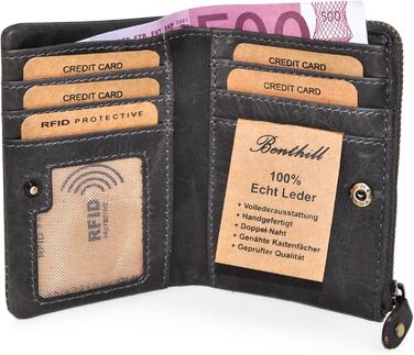 Benthill Small Wallet - Genuine Leather - Women's Wallet with RFID Protection - 6 Card Slots - Slim Wallet including Gift Box, Color: Gray