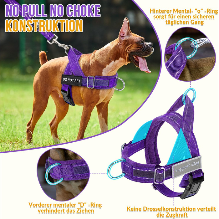 Нашийник для собак Eyein для великих та середніх собак, м'який, з 2 застібками, світловідбиваючий, легкий, анти-тяга, для прогулянок та тренувань (S, фіолетовий)