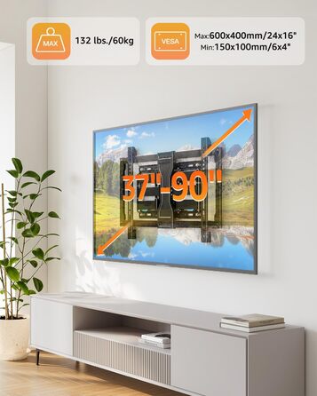 Настінне кріплення для телевізора ELIVED Ultra Slim 37-90 дюймів, поворотне, VESA 600x400, до 60 кг