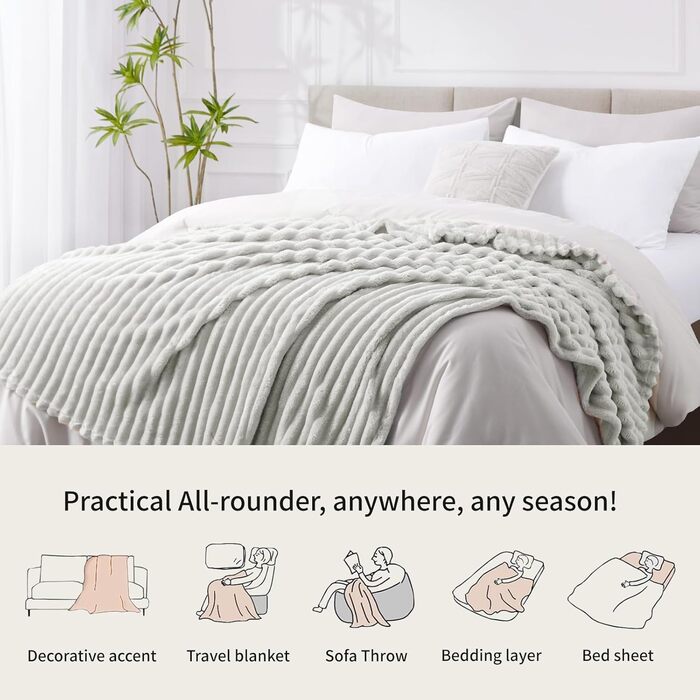 RUIKASI Плед кучевий фланелевий зелений - 150x200см. М'який плед з флісу для дивана, софи, вітальні. Декоративний плед, ковдра, теплий плед для дому. Трава-зелений (150 x 200 см)