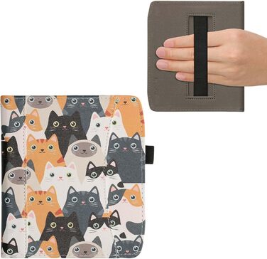 Чохол-книжка kwmobile для Pocketbook Era/Era Color з кишенею та лямкою - з зображенням жінки, що читає, чорно-бежевий (коти)