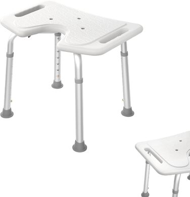 AUFUN Shower Stool, Adjustable Height 35-51cm, U-Shaped Shower Stool, Anti-Slip Bath Seat, Shower Aid, Shower Seat Made of Aluminum and Plastic for Elderly, Pregnant Women (U-Shaped Shower Stool)