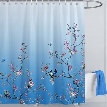 Шторка для душу LIVETTY з малюнком птахів, біла, 180x210 см, тканинна, для ванної кімнати, вологостійка, з 12 гачками