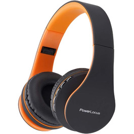 PowerLocus Бездротові навушники Over-Ear з Bluetooth, Hi-Fi стерео, FM радіо, Micro SD/TF, мікрофоном та зручними амбушюрами (Чорний/Помаранчевий)