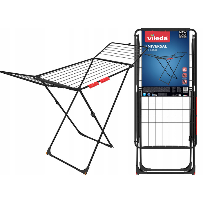 Сушарка для білизни Vileda Universal Ultimate, підлогова горизонтальна, чорна, 18 м