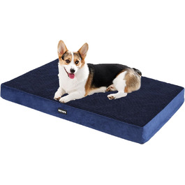 HMTOPE Orthopedic Dog Bed, 10cm Thick Dog Cushion for Medium and Large Dogs, Removable and Washable Dog Mat, Non-Slip Bottom, Waterproof Inner Lining, 112 cm, (L 91 x W 56 x H 9 cm, Navy Blue)