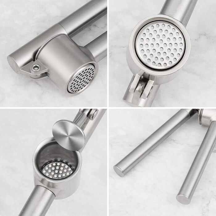 Прес для часнику з нержавіючої сталі - прес для часнику/подрібнювач часнику/прес для імбиру з міцною ручкою з нержавіючої сталі, практичний кухонний помічник та інструмент, 15.8×5 см