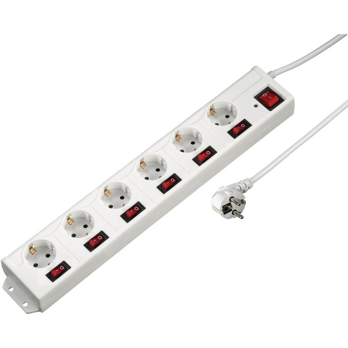 Мережевий фільтр Hama з 6 розетками, захист від перенапруги, поворот на 90°, монтаж на стіну, XL роз'єми, кабель 1,4м