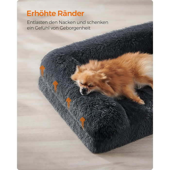 Ліжко для собак Feandrea FluffyHug, XXL, м'яке, для великих собак, знімний чохол, 122 x 85 x 19 см, сірий Ombré