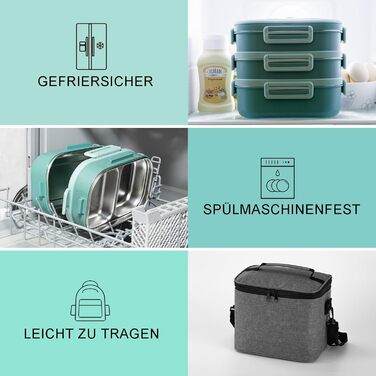 Ланчбокс Lille Home з 4 відділеннями, 1650 мл, з посудом, BPA-free, не протікає (зелений)