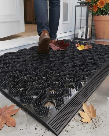 Килимок для порогу COLOR&GEOMETRY Null Geruch TPE, Heavy Duty, 43x75 см, чорний. Екологічний, не потребує обслуговування, антиковзаюча, для дому, тераси, гаража.