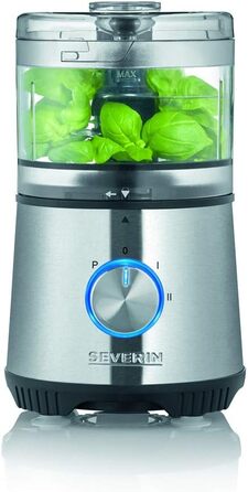 SEVERIN Compact Multi-Chopper, Universal Chopper for Coarse and Fine Chopping, Food Processor with Extensive Accessories, Brushed Stainless Steel / Black, KM 3865