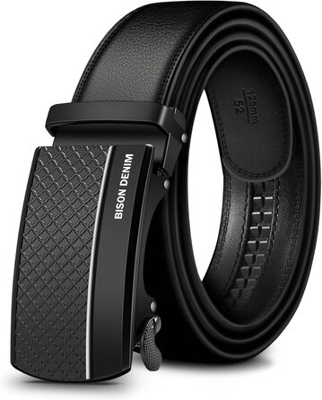 Чоловічий шкіряний ремінь BISON DENIM з автоматичною застібкою-разом - для ділового костюма, ширина 35 мм, чорний