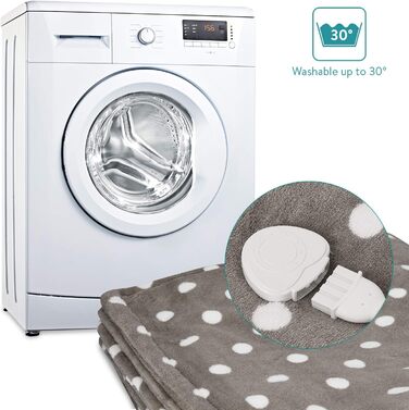 Електрична ковдра Navaris XXL 180x130 см з 3 рівнями нагріву, автовимкненням та можливістю прання. Тепла та м'яка ковдра з точками, темно-сірого кольору.