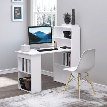 HOMCOM Desk Kitchen Table with Shelf 120x55cm Computer Desk Laptop Desk Work Desk in White for Office & Home Office