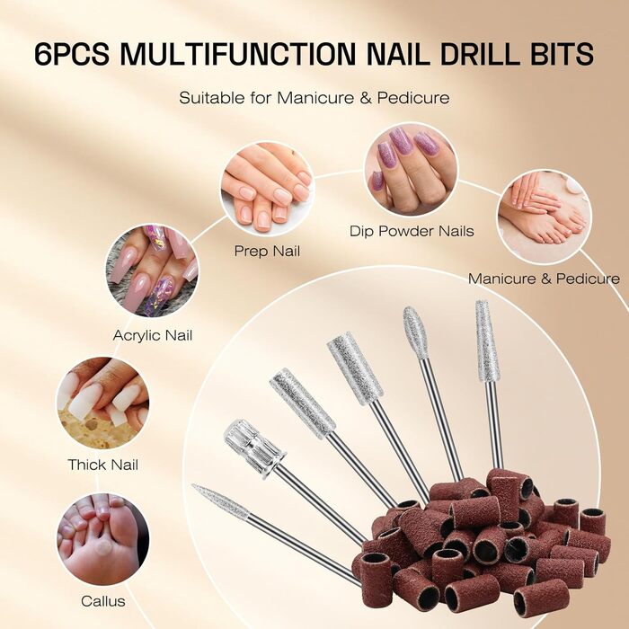 Електрична машинка для манікюру та педикюру - професійна бездротова 45000 об/хв для акрилу, гелю та пудри