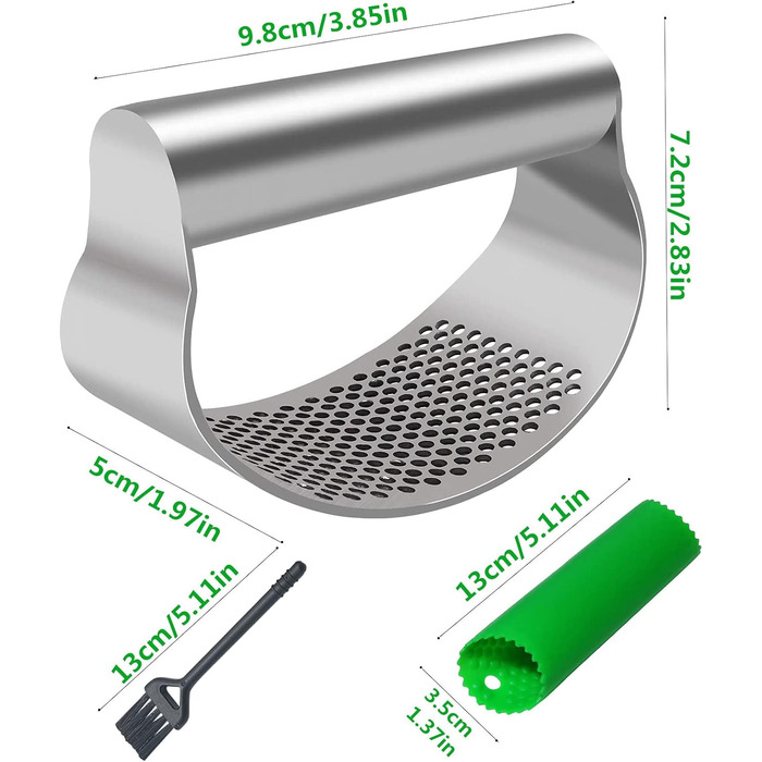 Прес для часнику з нержавіючої сталі, рокер, подрібнювач, прес-подрібнювач часнику, кухонний аксесуар з силіконовим очищувачем