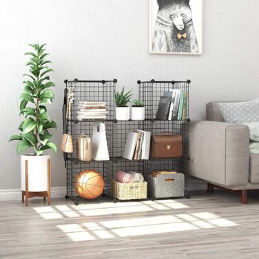 C&AHOME Wire Cube Storage, 6 - Metal Cube Organizer with C-Grids, Modular Shelf Units, Storage Shelf Racks, Closet Organizer, 93.5 in L x 31.8 in W x 93.5 in H, (8 Cubes, Black)